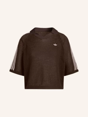 Obrázek produktu Adidas Originals Pletené Polo Tričko Knitted Crochet Polo tmavě hnědá / světle růžová