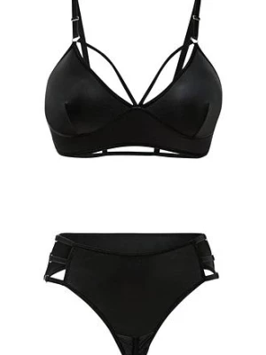 Obrázek produktu Biustonosz bustier + stringi ouvert z efektem wetlook (komplet 2-cz.) bonprix