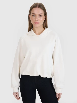 Obrázek produktu Dámská tepláková mikina cropped bez zapínání s kapucí 4F x Anna Lewandowska - bílá