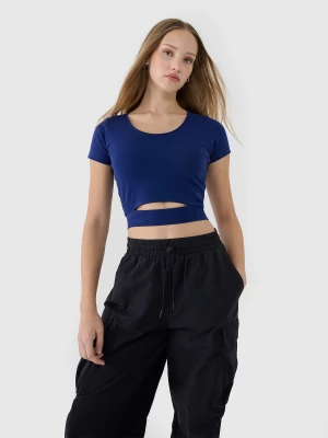 Obrázek produktu Dámské hladké tričko crop top - tmavě modré 4F