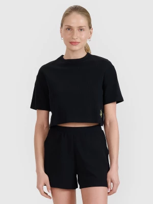 Obrázek produktu Dámské tričko crop top z vaflové pleteniny - černé 4F