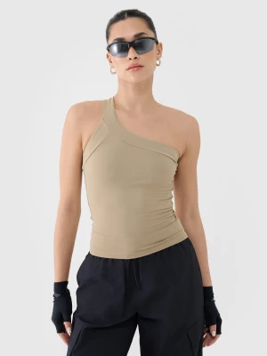 Obrázek produktu Dámský crop-top slim s asymetrickými ramínky - béžový 4F