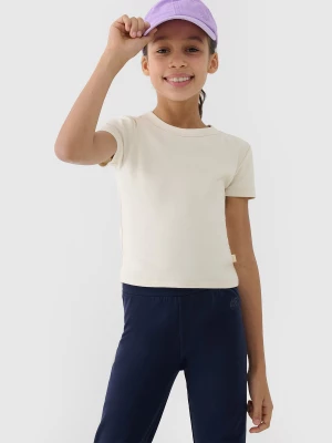 Obrázek produktu Dívčí hladké tričko slim crop top - béžové 4F