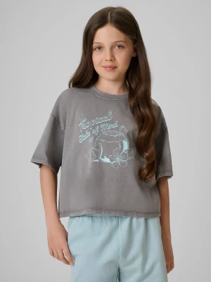 Obrázek produktu Dívčí loose crop top tričko s potiskem - šedé 4F