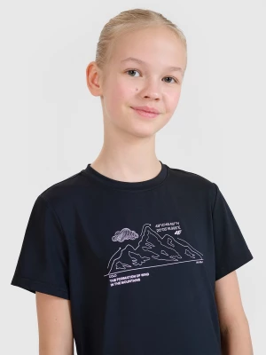 Obrázek produktu Dívčí trekkingové tričko slim s potiskem - černé 4F