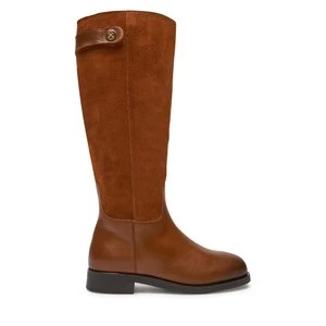 Obrázek produktu Kozačky ve vojenském stylu Tommy Hilfiger Th Stud Leather Mix Long Boot FW0FW08341 Hnědá