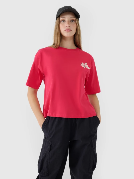 Obrázek produktu Dámské tričko oversize s potiskem - růžové 4F