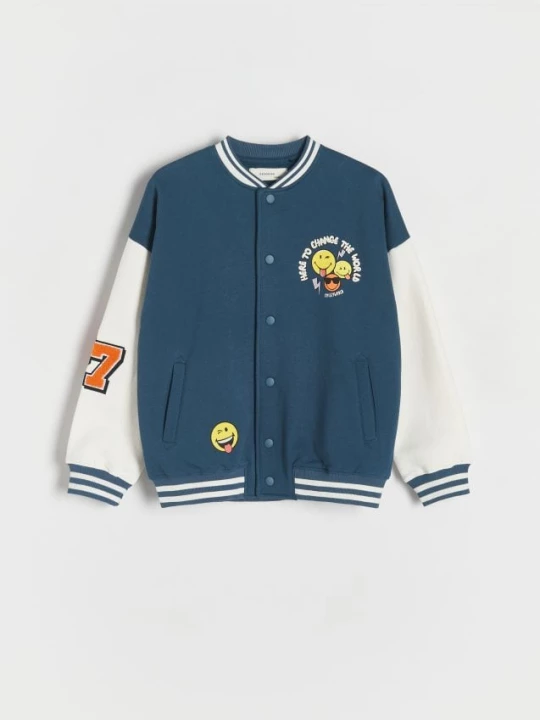 Obrázek produktu Reserved - Bavlněná mikina bomber SmileyWorld® - ocelově modrá