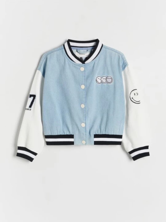 Obrázek produktu Reserved - Bavlněná mikina bomber SmileyWorld® - světle modrá