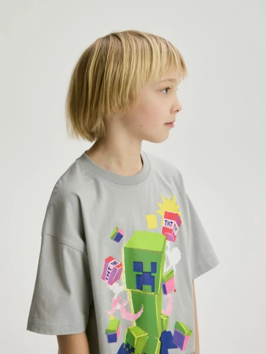 Obrázek produktu Reserved - Bavlněné tričko Minecraft - světle šedá