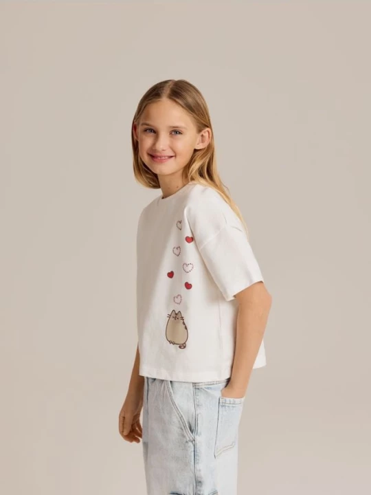 Obrázek produktu Reserved - Bavlněné tričko Pusheen - krémová