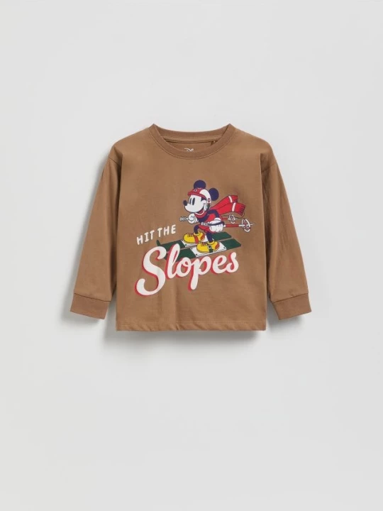 Obrázek produktu Reserved - Bavlněné tričko s dlouhými rukávy Mickey Mouse - kávová