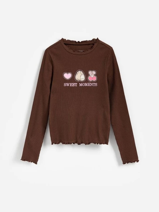 Obrázek produktu Reserved - Bavlněné tričko s dlouhými rukávy Pusheen - kávová