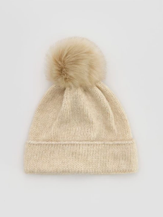 Obrázek produktu Reserved - Čepice beanie s bambulí - pšeničná