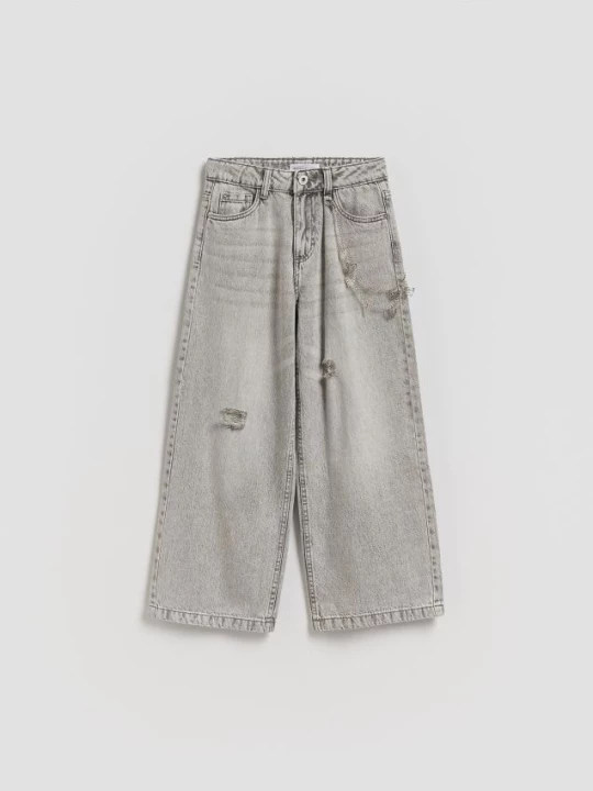 Obrázek produktu Reserved - Džíny super wide leg s řetízkem - světle šedá