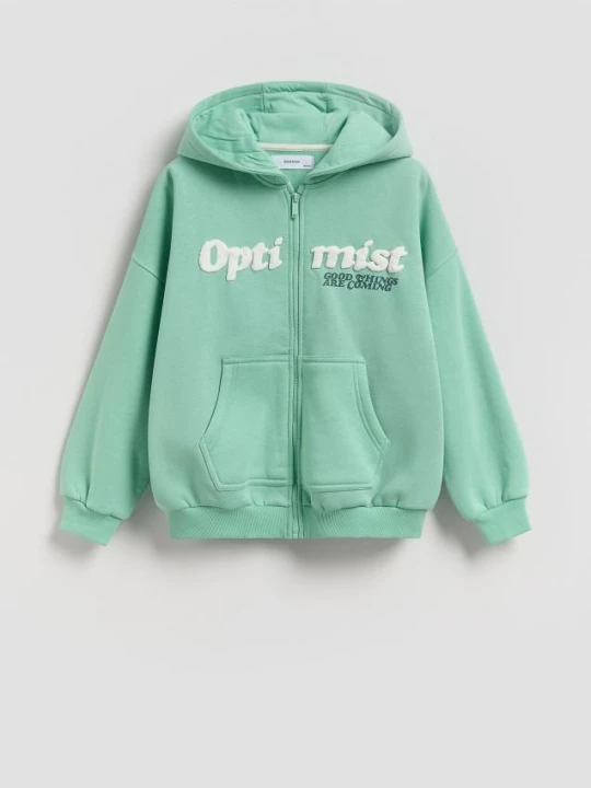 Obrázek produktu Reserved - Mikina oversize se zapínáním a s kapucí - světle tyrkysová