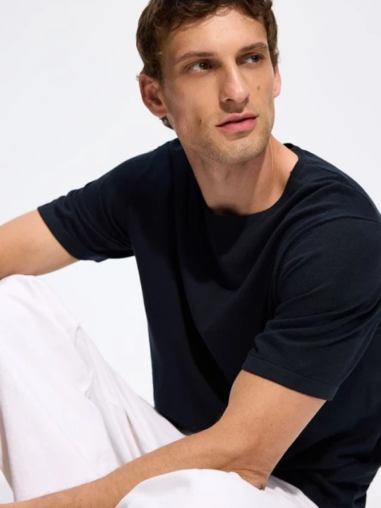 Obrázek produktu Reserved - Tričko regular fit s lyocellem - ocelově modrá