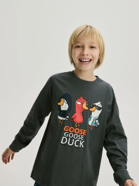 Obrázek produktu Reserved - Tričko s dlouhými rukávy Goose Goose Duck - tmavě šedá