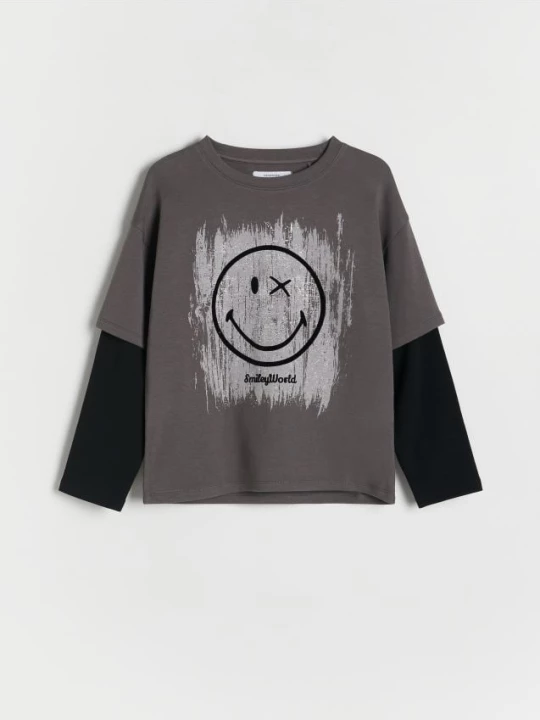 Obrázek produktu Reserved - Tričko s dlouhými rukávy SmileyWorld® - tmavě šedá