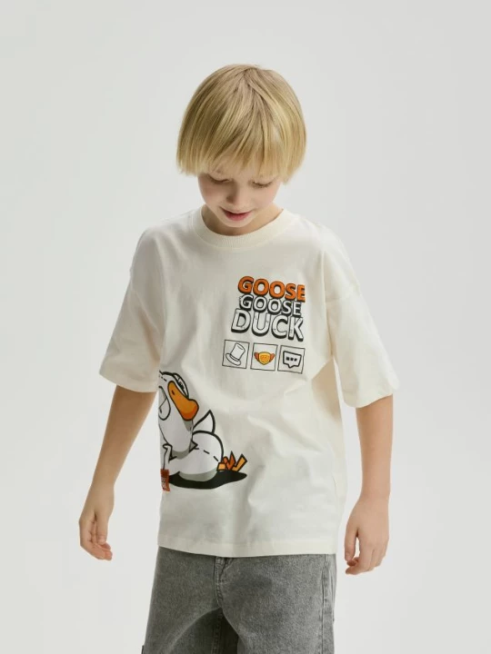 Obrázek produktu Reserved - Tričko s potiskem Goose Goose Duck - krémová