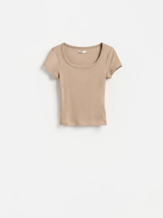 Obrázek produktu Reserved - Tričko slim fit s modalem - kávová
