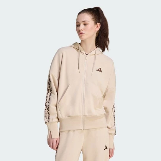 Obrázek produktu Sportovnítop s kapucí Seasonal Essentials Animal Print 3-Stripes Full-Zip Adidas béžová