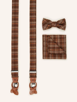 Obrázek produktu Prince Bowtie Sada: Šle, Motýlek A Kapesníček Do Náprsní Kapsy hnědá / koňaková / černošedá