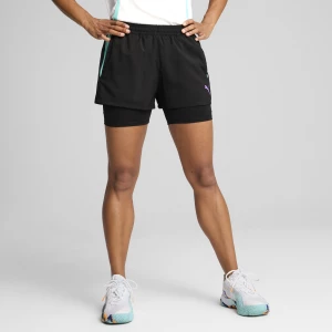 Obrázek produktu PUMA INDIVIDUAL 2-in-1 Padel Shorts Women, Clothing, Black/Purple Glimmer/Aquatic,