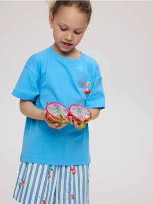 Obrázek produktu Reserved - Bavlněné tričko s aplikací - akvamarínová