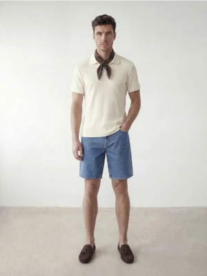 Obrázek produktu Reserved - Žebrované slim polo tričko - krémová