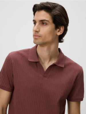 Obrázek produktu Reserved - Žebrované slim polo tričko - pudrově růžová