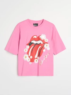 Obrázek produktu Sinsay - Bavlněná košilka s potiskem The Rolling Stones - begóniová