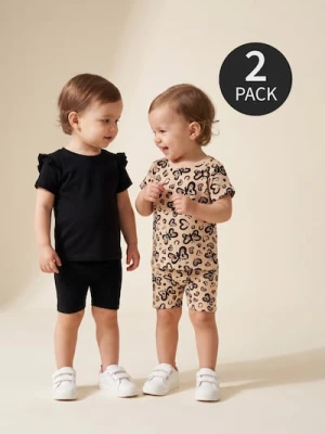 Obrázek produktu Sinsay - Bavlněná trička s volánkem a motivem leopardího vzoru 2 ks - hnědá