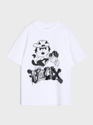 Obrázek produktu Sinsay - Bavlněné oversize tričko s potiskem Felix the Cat - bílá