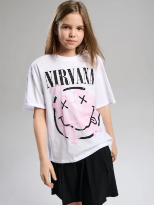 Obrázek produktu Sinsay - Bavlněné oversize tričko s potiskem Nirvana - bílá