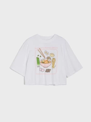 Obrázek produktu Sinsay - Bavlněné oversize tričko s potiskem Pusheen the Cat - bílá