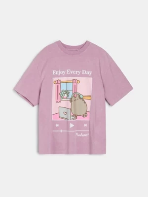 Obrázek produktu Sinsay - Bavlněné oversize tričko s potiskem Pusheen the Cat - růžová
