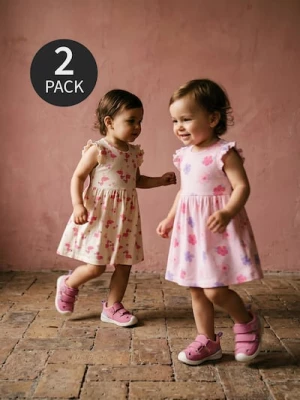 Obrázek produktu Sinsay - Bavlněné šaty bez rukávů s ozdobnými volány 2 pack - krémová