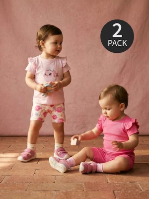 Obrázek produktu Sinsay - Bavlněné tričko s dekorativními volány 2 pack - pastelová růžová