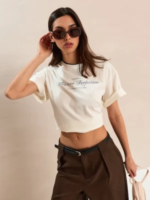 Obrázek produktu Sinsay - Bavlněné tričko s kontrastním lemováním - krémová