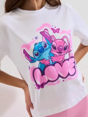 Obrázek produktu Sinsay - Bavlněné tričko s krátkým rukávem Lilo & Stitch - bílá
