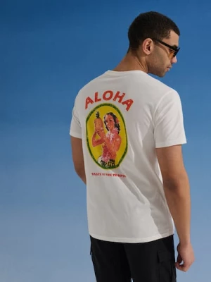 Obrázek produktu Sinsay - Bavlněné tričko s nápisem Aloha - krémová