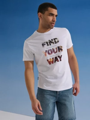 Obrázek produktu Sinsay - Bavlněné tričko s nápisem Find Your Way - bílá