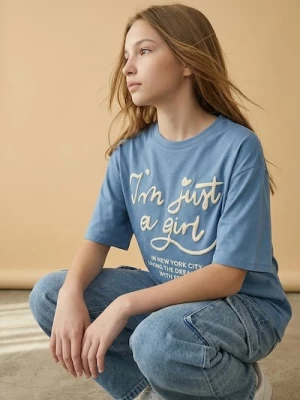 Obrázek produktu Sinsay - Bavlněné tričko s nápisem I'm Just a Girl - modrá