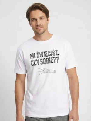 Obrázek produktu Sinsay - Bavlněné tričko s nápisem Mi świecisz czy sobie - bílá