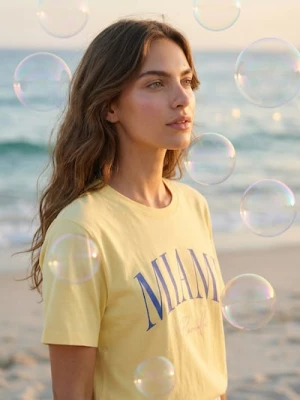 Obrázek produktu Sinsay - Bavlněné tričko s nápisem Miami - yellow jeans