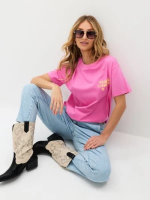 Obrázek produktu Sinsay - Bavlněné tričko s nápisem Summer Vibes - sytě růžová