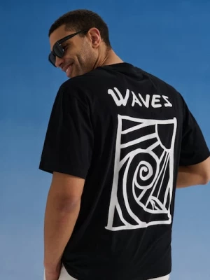 Obrázek produktu Sinsay - Bavlněné tričko s nápisem Waves - černá