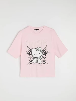 Obrázek produktu Sinsay - Bavlněné tričko s potiskem a kamínky Hello Kitty - pastelová růžová