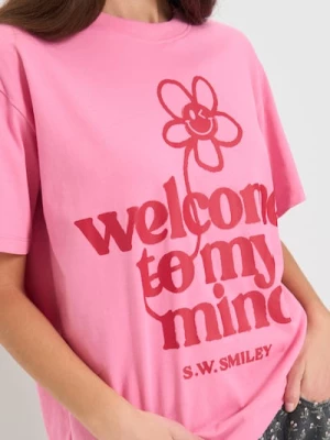 Obrázek produktu Sinsay - Bavlněné tričko s potiskem na zádech S.W. Smiley® - růžová